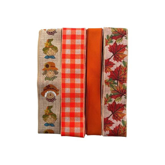 Fall Scarecrow Wreath Making Kit | Hello Fall Sign Leaves & Coordinating Ribbons - Picture 5 of 7